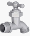 Pro Level Celcon Hose Bibb With 3/4 Inch Male Pipe Connection For Outdoor Irrigation And Garden Hoses, gray heavy-duty design.