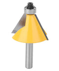 Ultra Smooth 8mm Shank Chamfer Router Bit YG6 Alloy Cutterhead For Trimming MDF Solid Wood Plywood Cabinets With Precision angled view showing sharp edges and keen design.