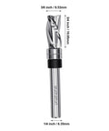 Top Bearing Flush Trim Router Bit With Tungsten Carbide Head And 1/4 Inch Shank, 3/8 cut diameter, 3/4 length, precision woodworking tool.