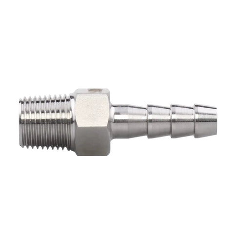 Stainless Steel 1/4 Inch Hose Barb To 1/8 Inch NPT Male Pipe Fitting Pack Of 2 For Home Brew And DIY Plumbing, side view