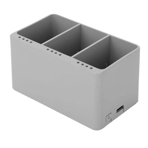 Three Port Drone Battery Charging Hub With Digital Display, Fast 8.5V 4A Output in gray with slot for Mini 3 Pro and 4 Pro Batteries
