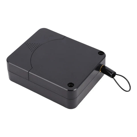 Automatic Retractable Door Closer With Drawstring 2.65 Lbs Closing Force Steel Cable, black casing, front view