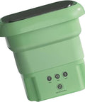 Ultra Portable Folding Washing Machine, No Sweat Collapsible Laundry Tub For Fresh Threads And Quick Loads, Compact Electrical Spin Cycle Rig With Smooth Touch Panel, Solid Choice For Road Trips, Campus Living Or Small Studios, Blue in green color with control panel.