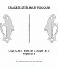 Wallet Sized Stainless Steel Multi Tool Card with utility slot and ruler, side view showing thin profile for travel EDC use.