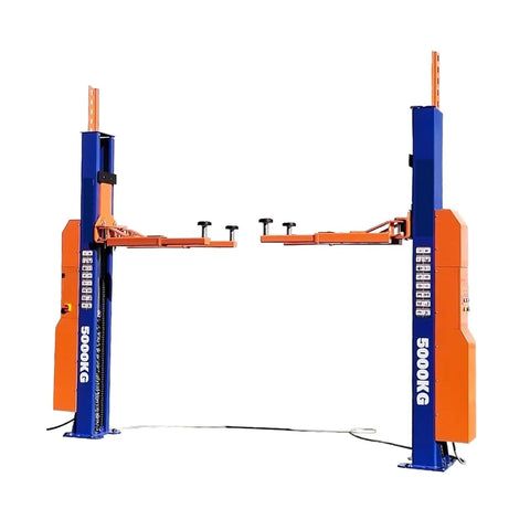 Heavy Duty Two Post Car Lift 11000 Lbs Hydraulic Auto Hoist Garage Shop Gear in orange and blue with 5000 kg capacity.