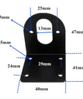 Black metal motor mount bracket for DC 550/545/540 motors, front view with screw holes, 2 pcs