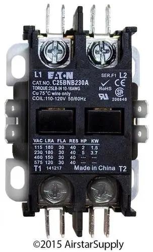 Front view of Two Pole 30 Amp 120 Volt Coil Contactor with encased dustproof compact design and universal mounting plate.
