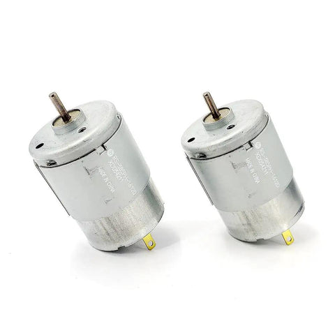 Two RS-385 Beast High Speed DC Motor 6V-24V 11000RPM Mini Carbon Brush Engines for DIY and home appliances.