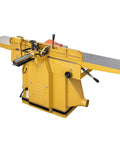 12 Inch Cast Iron Jointer Featuring Parallelogram Frame Design And Triple High Speed Steel Straight Knife Head 3Hp 230V Motor shown from the side.