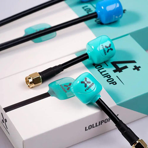 Two Pack Lollipop 4 Plus FPV Antennas 2.6dBi 5.8GHz RHCP TX RX For FPV Racing Drones RP-SMA Dual Pack on packaging