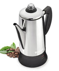 Percolator Coffee Pot Electric Brewer With Cool Touch Handle And Clear Brew Progress Knob 12 Cup No Fuss On Off Switch Keeps Coffee Warm Stainless Steel 360 Degree Swivel Base For Easy Brew View