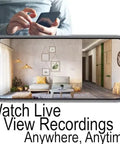 Hardwired Dual 4K Covert Security Camera Disguised As A Classic Smoke Detector showing live footage on a smartphone.