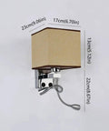 Totally Adjustable Swing Arm Wall Sconce With Soft Fabric Shade And Classic E27 Mount Smooth Painted Steel Frame dimensions displayed.