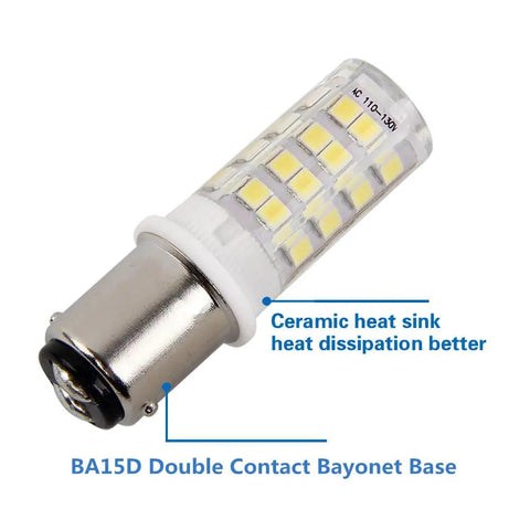 4 Pack Ba15d LED Bulbs 120V 5W Daylight White 6000K For Sewing Machine Plug And Play Energy Saving Replacement, Non Dimmable, Easy Install, Bright Task Lighting For Crafting And Sewing Projects. BA15D double contact bayonet base LED bulb with ceramic heat sink