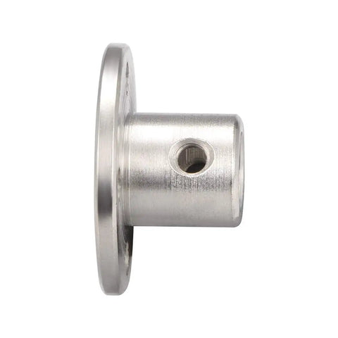 Side view of Six Millimeter Inner Diameter Rigid Flange Shaft Coupling for Motors with M3 screws, 12mm height, 10mm cylinder diameter.