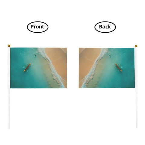 Rowing Team Handheld Flags On Sticks Ocean Sea Landscape Mini Flags For Parades Parties Team Activities And Holiday Decor Great For School Events Boat Races And Game Day Team Spirit 10 Pack, front and back view