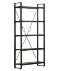 Industrial Five Tier Bookcase With Solid Mango Wood Shelves And Black Powder Coated Steel Frame Seventy Point Nine Inches Tall Durable