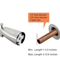 Slip Fit Tub Spout With Pull Up Diverter For Half Inch Copper Tubing In Brushed Nickel Finish showing tubing fit details