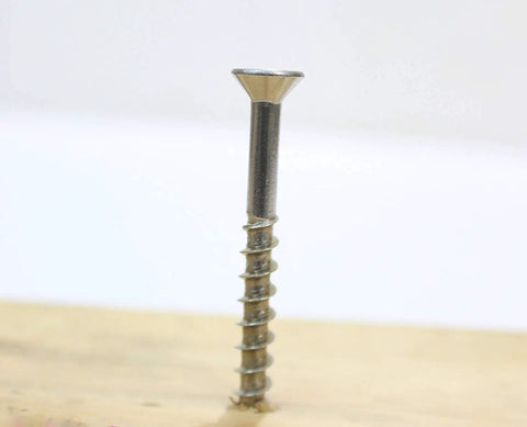 Dead Nuts Corrosion Resistant Stainless Deck Screws 100 Pack Square Drive Type 17 Wood Point 305 Marine Steel for outdoor use.