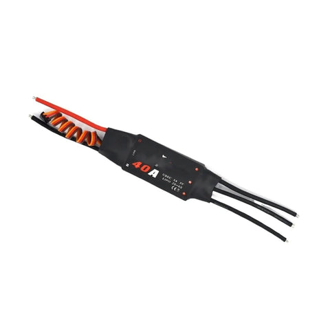 Beefed Up Brushless ESC For RC Drones And Quadcopters, 40A, lightweight aluminum housing, wires visible, low heat design