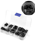 260Pcs Manganese Steel Lock Washers Set With Assorted Split Lock Washers For Mechanical Projects And DIY Repairs Durable 65 Mn Steel Heavy Duty Hardware Kit In Clear Plastic Storage Box, black washers in box