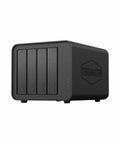 Rock Solid Four Bay Nas Server Built Around A Legit Badass Intel I3 N305 Eight Core Processor With Thirty Two Gigabytes Ddr5 Ram And Dual Two Point Five Gigabit Ethernet For Snappy Speeds Alongside M2 Nvme Ssd Cache Slots In A Clean Diskless Layout, showing front view and drive bays.