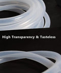 Coiled clear silicone tubing, 1/4 in ID x 3/8 in OD, food-grade, 3.28 ft length