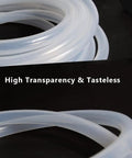 Close-up of Three Eighths Inch ID And One Half Inch OD Top Notch Food Grade Silicone Tubing High Temp showing high transparency