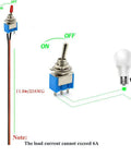 Premium Mini Toggle Switch Set With Pre Soldered Wires SPST On Off 3 Pins 2 Positions Blue Wide Voltage Range 1V To 250V diagram