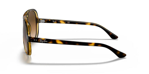 Side view of RB4125 Cats 5000 Aviator Sunglasses Unisex Medium Fit 131mm hinge-to-hinge light Havana frames with gradient lenses.
