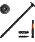 Pack Of 50 Heavy Duty Wood Lag Screws 4 Inch Long 0.171 Inch Thread Black Coated Torx Star Drive With Modified Truss Washer Head And Included T30 Bit close-up