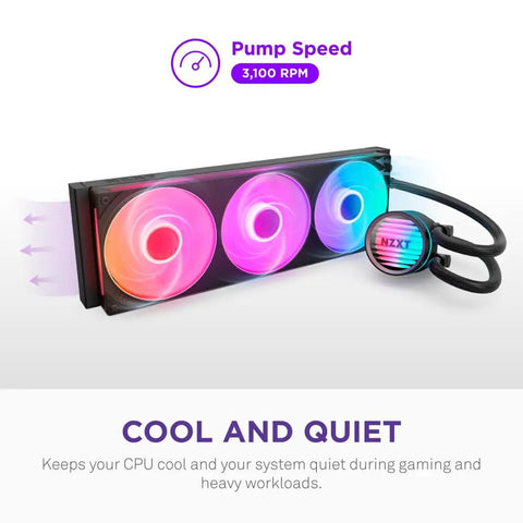 Solid 360 Mm Aio Cpu Cooler Offering Punchy Rgb Vibes For Competitive Gamers Demanding Beastly Chip Temperatures And Straightforward Setup Without Any Messy Wire Clutter, featuring three RGB fans.