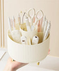 Rotating Desk Organizer With Six Compartments For Pens, Markers, Art Supplies And Makeup Tools, 360 Degree Spin Office Storage That Keeps Desk Clutter Under Control, Great For Home Office, Dorm, Nightstand Or Dresser, white plastic