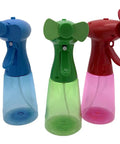 Two Pack Portable Battery Powered Misting Fans Handheld Evaporative Coolers With Safe Soft Blades And Cool Water Spray Compact view of three colorful misting fans.