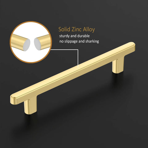 Gold Cabinet Pulls 5 Inch Center To Center 6.4 Inch Overall Length Brushed Gold Drawer Hardware for Cabinets Cupboards Kitchen and Bathroom Solid Metal Rust Proof Easy To Install 10 Pack