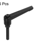 6Pcs Black Aluminum Alloy Quick Release Clamping Lever Handle M6 X 40mm showing detailed thread and push button lock mechanism.