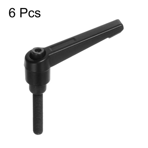 6Pcs Black Aluminum Alloy Quick Release Clamping Lever Handle M6 X 40mm showing detailed thread and push button lock mechanism.