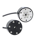 Front and side view of Six Axis Load Cell for Robotics and Biomechanics High Precision Multi Axis Force and Torque Sensor with RS485 Modbus Interface.