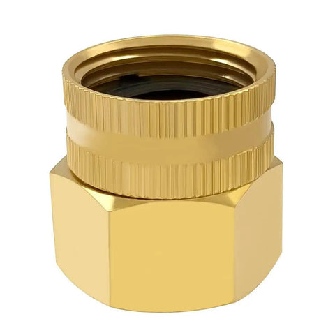 Brass Swivel Double Female Garden Hose Adapter Three Fourth Inch NPT Female To Three Fourth Inch GHT Female Easy Quick Fit Water Hose Connector For Leak Free Outdoor Use Durable Universal Fit brass hose adapter, close-up