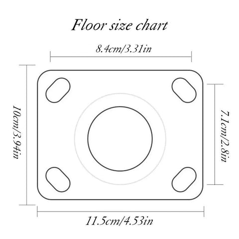 Floor size chart dimensions for Four Pack Heavy Duty Cast Iron Caster Wheels Built Tough For Real World Heavy Lifting.