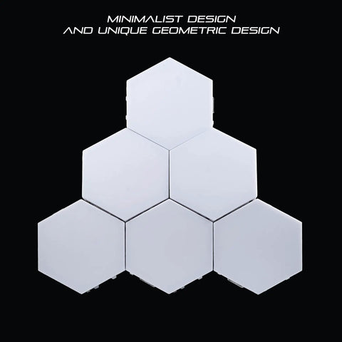 12 Pack LED Hexagon RGB Lights Modular Touch Sensitive Wall Light Kit With Magnetic Reusable Tiles in pyramid arrangement