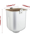Square Bread Machine Pan With Smooth Nonstick Interior, 2lb aluminum bucket viewed from the side with measurements.