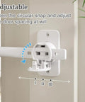 Adjustable Rock Solid Adjustable Door Finger Pinch Guard showing circular snap for door spacing, white plastic, easy install.