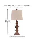 Magaly Cottage 27.65 Inch Table Lamps 2 Pack Brown Faux Wood With Drum Shade, 27.75 inches high lamp with beige shade.