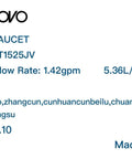 Label showing shower faucet model with flow rate, manufacturer details, and year 2021. Made in China.