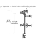 Height adjustable Heavy Duty Workhorse Quad Monitor Stand For Four Screens Up To 30 Inch Vesa Desk Mount with dimensions.