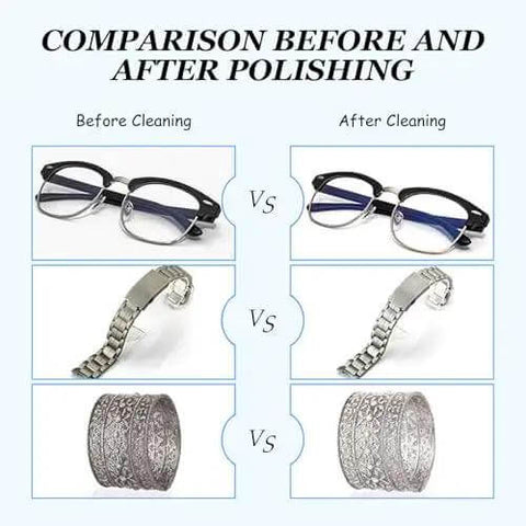 Comparison of before and after cleaning glasses, bracelet, and ring using Pro Grade Vibrating Polisher Tumbler For Metal Jewelry And Parts High Efficiency Tumbling Machine With Superior Polishing Performance For Professional Finishing And Polished Shine.