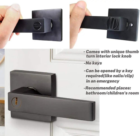 3 Pack Matte Black Interior Door Handles With Privacy Lock Reversible Left And Right Hand Door Hardware for Bathroom and Bedroom