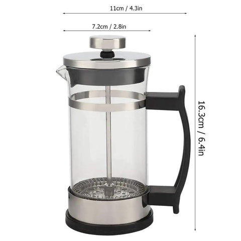 French Press Coffee Maker With Ergonomic Handle, Food Grade Stainless Steel Turkish Coffee Pot And Espresso Brewer, shown in side view