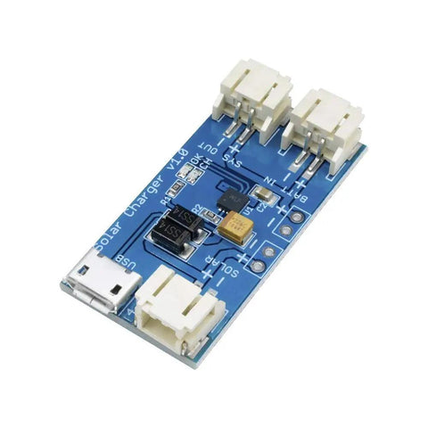 Hella Compact Two Pack Mini Solar Lipo Charger Board Featuring Cn3065 Lithium Battery Management Chip With Micro Usb Hookup For Straight Up Reliable Diy Power Gear on blue circuit board.